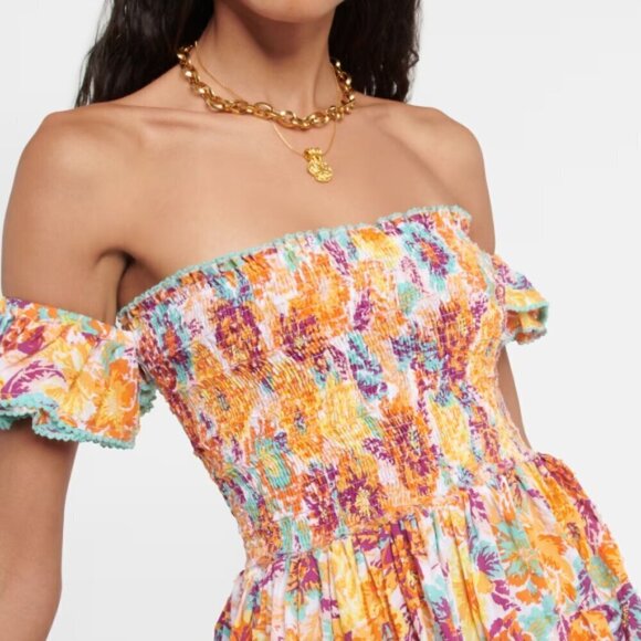 Poupette St Barth 'Aurora' Smocked Floral Mini Dress, Yellow Rugosa - Picture 2 of 4